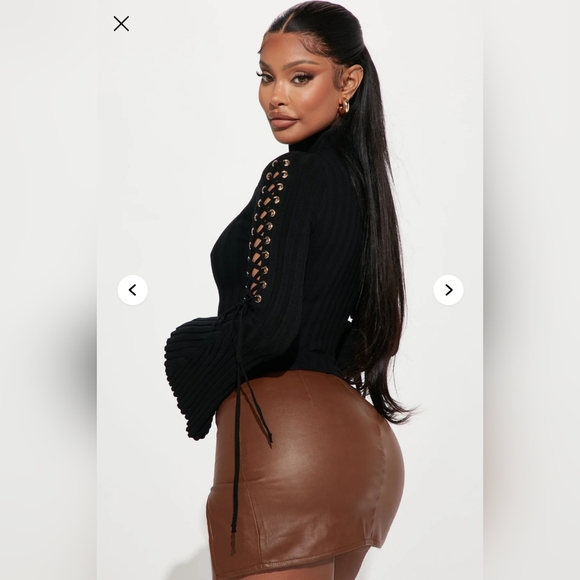 Fashion Nova Black Sweater with Lace-Up Sleeves - Picture 3 of 6